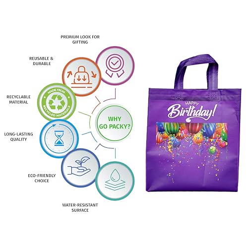 Image of Go Packy Happy Birthday Gift Bags - Best Birthday Return Gifts Reusable Non-Woven (30)