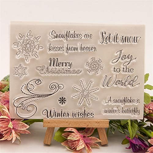Merry Christmas Christmas Snowflakes Joy to The World Christmas Greetings Sentiment Clear Stamps for Card Making Decoration and DIY Scrapbooking