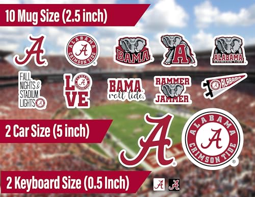 Image of Alabama Crimson Tide Stickers & Decals 14 Pc Set, Car & Water Bottle