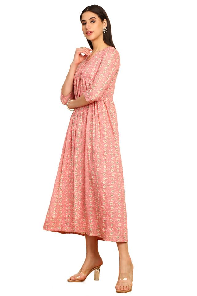 Robe ethnique en coton rose oignon Soch à imprimé floral coupe alias