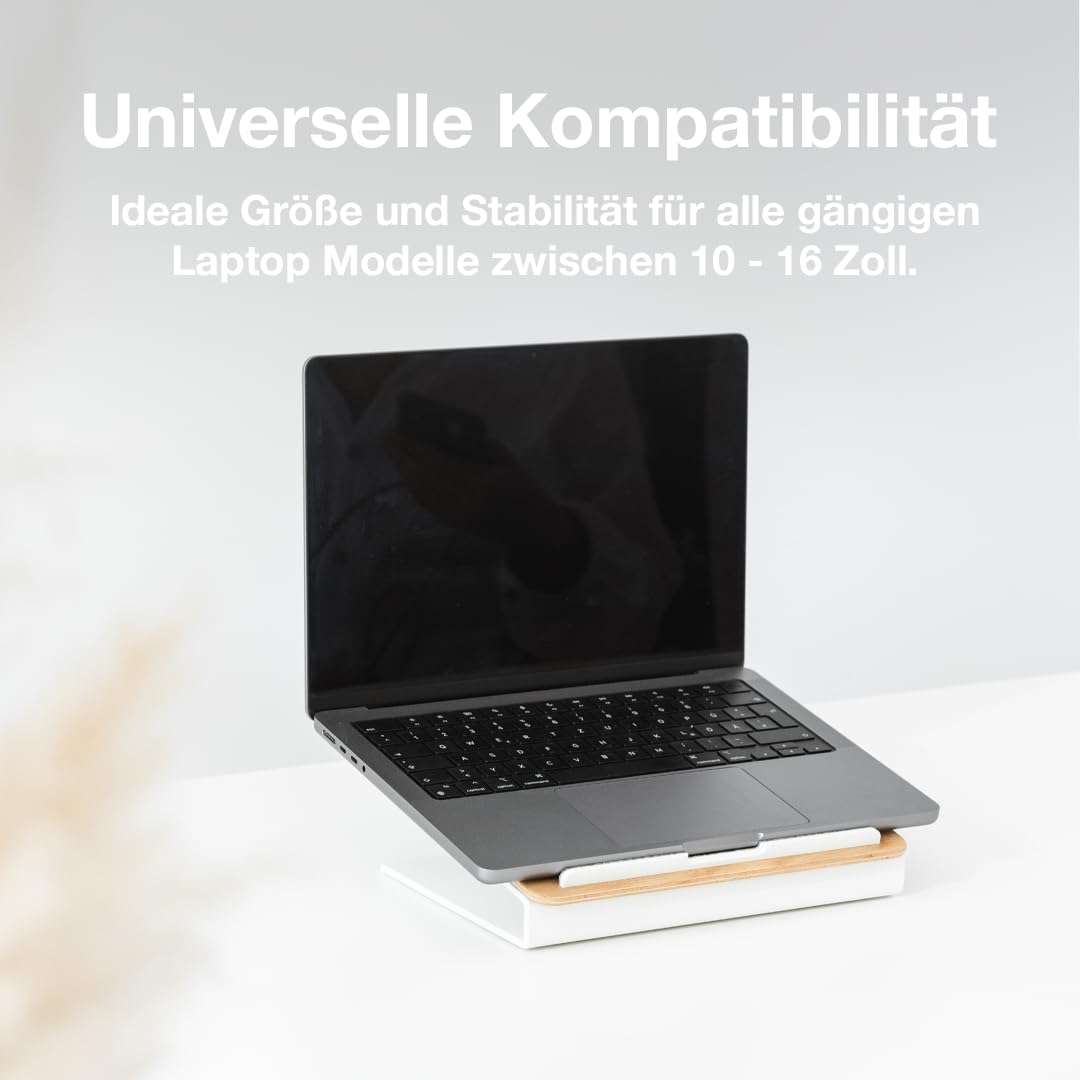 Woodcessories - Laptop Ständer Holz kompatibel für 10" - 16" MacBook Ständer, ergonomische Laptop Halterung aus Eichen Holz