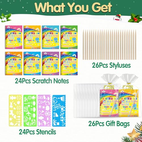 Zmlm PH00054 Rainbow Scratch Party Favors Kids: Birthday Gifts Toy Bulk Scratch Art Notebook 24 Pack Scratch Paper Birthday Party Favor Girls Boys Art Craft Kit Scratch Pads Classroom Prizes thumb #1