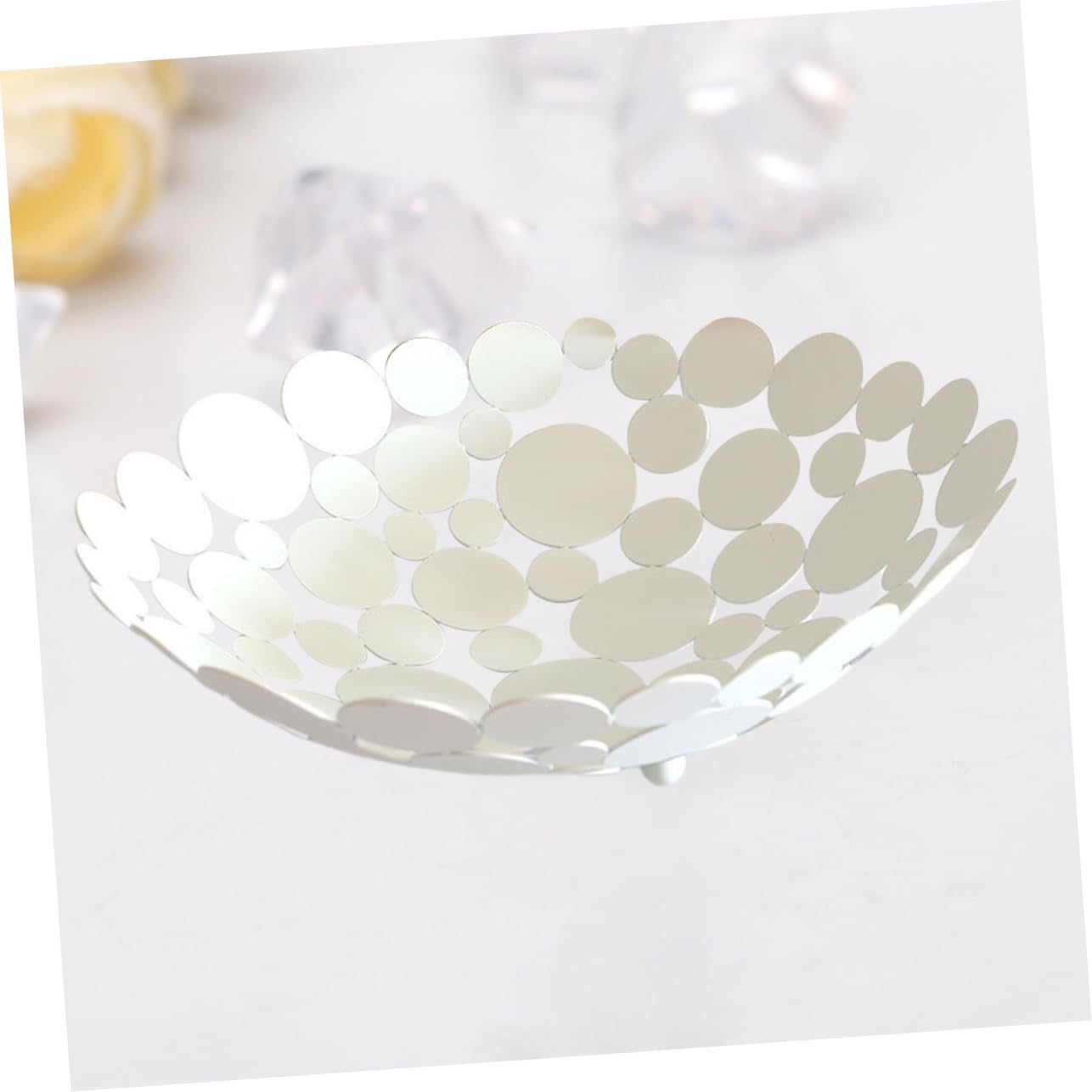 Cabilock Wrought Iron Fruit Bowl Petal Design Elegant White Food Basket for Kitchen and Living Storage for Fruits Vegetables and Breads