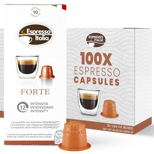 ESPRESSO ITALIA - 100 FORTE Intensity 12. Coffee capsules compatible with Nespresso Original Line Machines, Italian Coffee Pods for Ristretto and Expresso