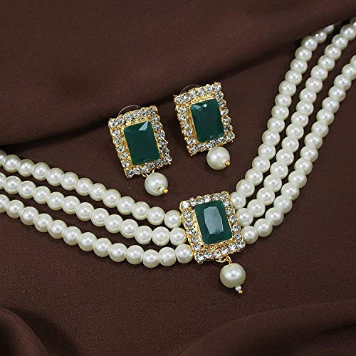 I Jewels Indian Wedding Bollywood Stone Pearl Choker Necklace With Earring Jewellery Set For Women2