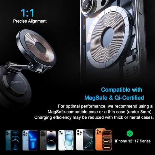 Image of for Magsafe Car Mount Charger, Vacuum Magnetic Car Phone Holder | 15W Fast Wireless Charging, 120LBS Suction, 3000gf N55 Magnetic Force, 360 Base & Dual Axis Adjustable Car Accessories