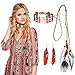 HOWAF Fascia per Capelli Indiana Copricapo di Piume Donna Hippie Boho Fasce Accessori per Capelli e Collana Indiana Orecchini per Donna Ragazze Carnevale Costumi Indiani Accessori