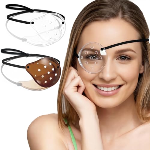 2Pcs Eye Shield After Cataract Surgery-1 Breathable Plastic Eye Patch & 1 Dark Clear Cover-for Sleeping After Post Surgery Block Out Some Sunlight Less Sensitivity with Adjustable Strap (Right Eye)