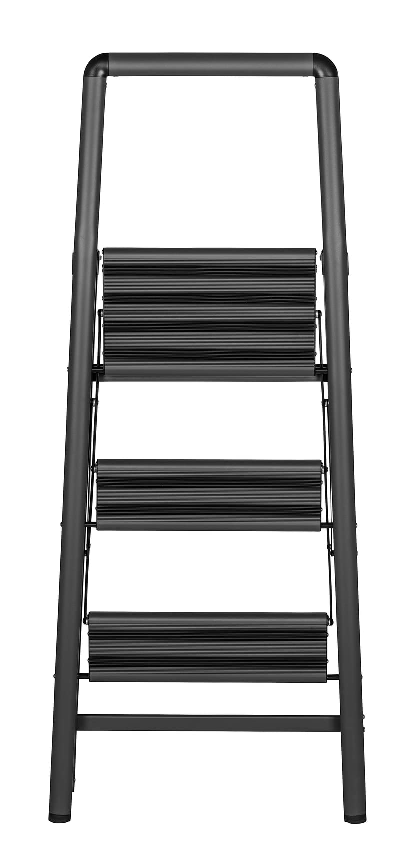 WENKO Leichte Aluminium Leiter Compact, 66 cm höher, Klapp-Trittleiter, 3 rutschsichere Stufen, Sicherheitsbügel & Haltegriff, 48 x 114,5 x 6 cm, Dunkelgrau