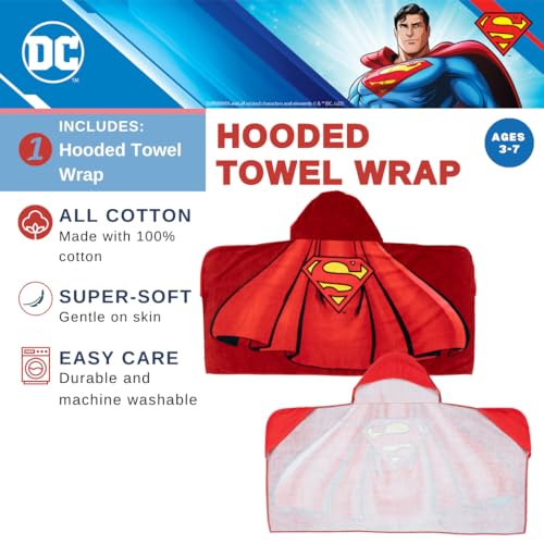 Image of Franco Superman DC Comics Cape Kids Super Soft Bath /Pool /Beach Soft Cotton Terry Hooded Towel Wrap, 24 in x 50 in, (Officially Licensed Product)