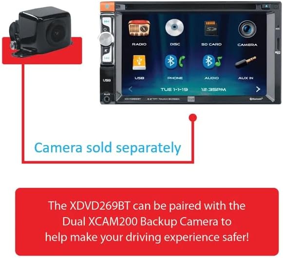 Dual Electronics XDVD269BT receiver with an optional backup camera accessory