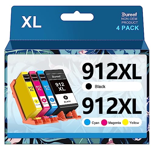 Gureef 912XL Ink Cartridges Multipack Replacement for HP 912 XL Ink Cartridges for OfficeJet 8010 8012 8013 8014 8015 8017 8018 OfficeJet Pro 8022 8023 8024 8025 (Black/Cyan/Magenta/Yellow, 4-Pack)