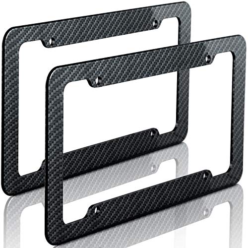 Motorup America Carbon Fiber Auto License Plate Frame Cover - Fits Select Vehicles Car Truck Van SUV