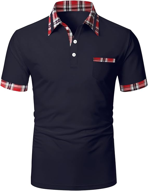 国内で当店のみ DETW - Black Plaid Collar Short-Sleeve Polo Amazon.com: Men's Slim Fit Plaid Collar Polo Shirts Classic