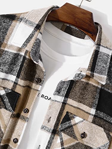 Image of ZAFUL Unisex Plaid Flannel Shirt Jacket Button Down Long Sleeve Pocket Coat Outwear | Mens Fall Clothes Lightweight Long Sleeve Button Down Flap Pocket Jacket Tops for Fall&Winter 2026