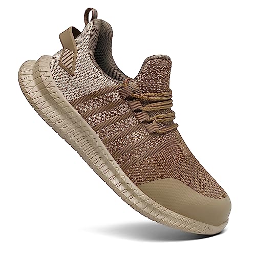 Steel Toe Shoes for Men and Women Comfortable Lightweight Work Safety Shoes Puncture Proof Slip Resistant Indestructible Sneakers Construction Work Utility Khaki M13