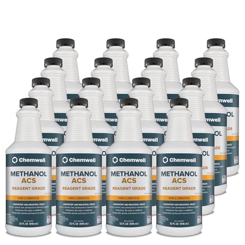 Chemwell Methanol ACS Reagent Grade - 4 Gallons (32 fl oz, 16 Pack) - with Premium Spray Head - for Multipurpose Household or Commercial Surface Cleaning