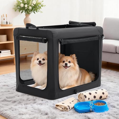 Image of NEWBULIG Collapsible Dog Crate 36 Inch, Portable Travel Crate for Dogs and Cats, Soft Foldable Pet Kennel with 3-Door Mesh Windows Indoor & Outdoor