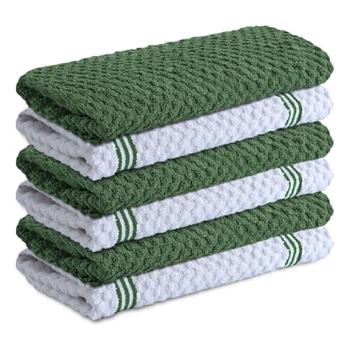 Infinitee Xclusives 100% Cotton Kitchen Towels - 15x25 Inch Ultra Soft Tea Towel, Super Absorbent Terry Dish Towels for Kitchen Linens |Green|