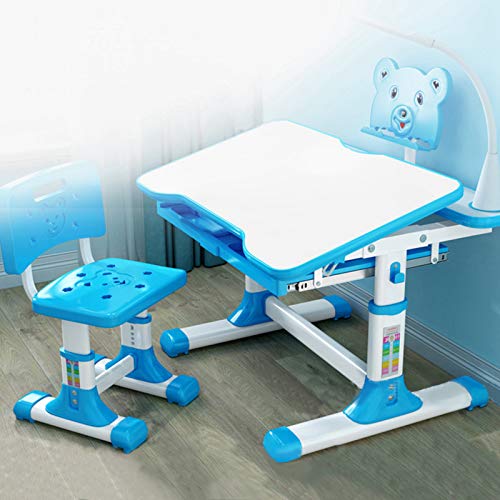 50% Off Discount Uublik Kids Desk and Chair Set,Height Adjustable Children Study Desk School Workstation with Tilt Desktop & Metal Hook & LED Light & Bookstand and Storage Drawer for Boys Girls (Blue)