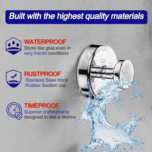 Image of Bntuk Suction Cup Hooks for Shower, Removable Towel Hooks for Bathroom Window Glass Door Wall, Bath Robe Looafh Hook for Hanging - 2 Pack, Chrome