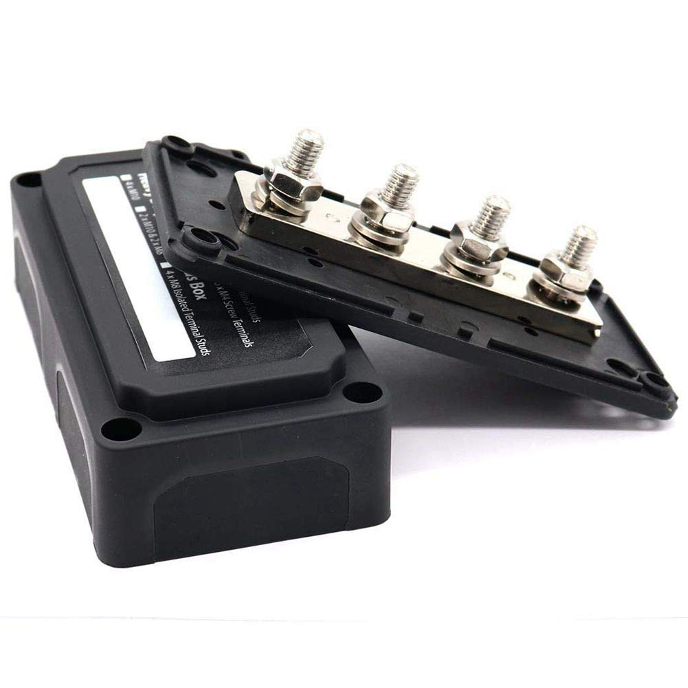 Davitu New DC 48V 300A 4 Terminal Studs Busbar Power Distribution Block for Car Boat (Black) - (Color: Black)