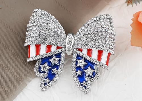 Image of Alilang American Flag USA Sparkly Crystal Rhinestone 4th of July Patriotic Pin Brooch