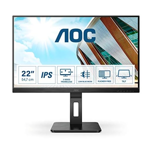 AOC 22P2DU - Monitor FHD de 22 Pulgadas, Altura Regulable (1920 x 1080, 75 Hz, VGA, DVI, HDMI, USB Hub), Color Negro