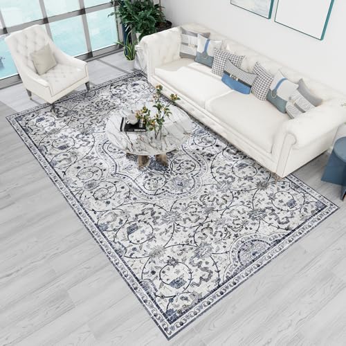 Image of SALLOUS Vinyl Floor Mat for Home, 5' x 8' Waterproof Area Rug for Living Room, Non-Slip Area Rug for Under Dining Table, Vinyl Hard Floor Protector Mat for Bedroom, Kitchen, Bathroom (Grayish Blue)