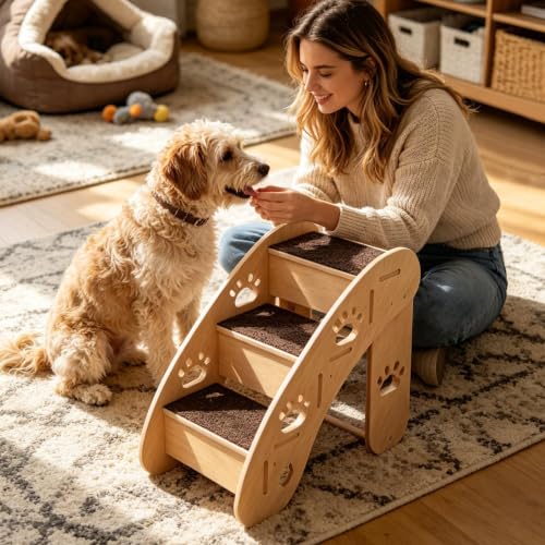 Escalones de perros pequeños de diseño en madera curvada y textil premium 4