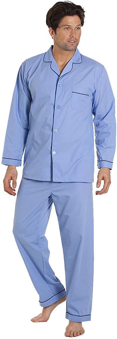 Men's Sleepwear Sky Blue Long Sleeve Pyjama Set Suit with Trousers