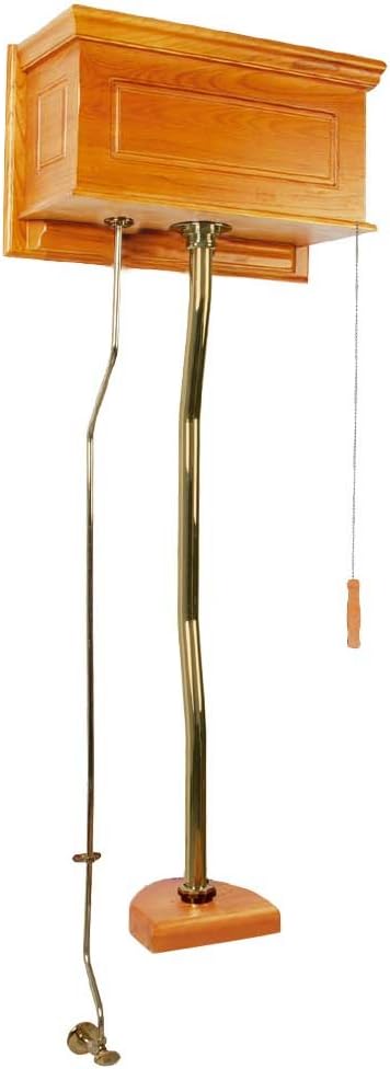 Renovators Supply Manufacturing High Tank Pull Chain Toilet Conversion Kit With Light Oak Wooden Raised High Tank 59 In. To 74 In. Adjustable Height Brass Z Pipe