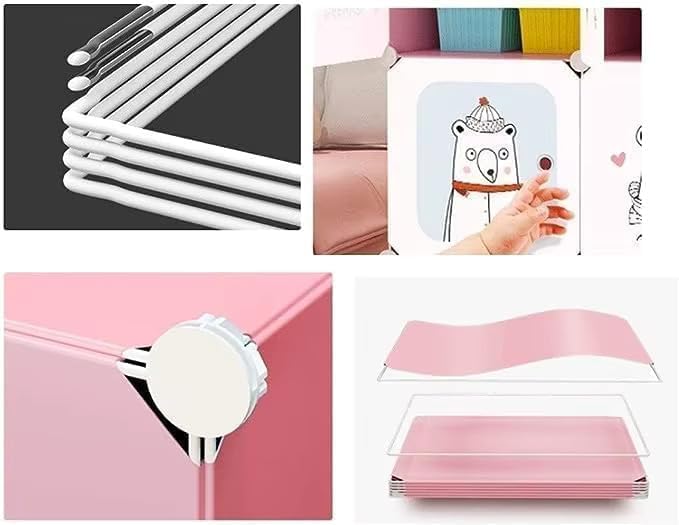 Image of Foldable Plastic Wardrobe for Clothes - Baby Cupboard for Clothes Storage, Wardrobe for Kids, Plastic Almirah, Collapsible Wardrobe for Kids Livingroom & Home (X3-Pink)