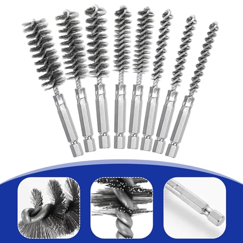 Drahtbürste Bohrmaschine - mit Sechskantstange Edelstahl-Lochbürste - Verschiedene Größen Zylinder-Drahtbürste - Zylinderbürste für Bohrmaschine Polier Schleifen Entrosten Entgraten (8)