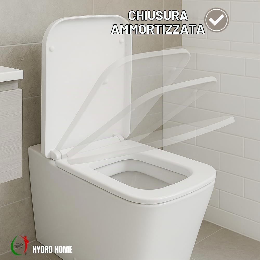 HYDRO HOME Copriwater Nero Ceramica Serie Aliseo Compatibile, Tavoletta Wc In Plastica Termoindurente Avvolgente, Cerniere Regolabili, Sedile wc MADE IN ITALY (CHIUSURA AMMORTIZZATA)