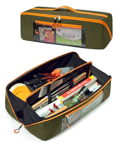Marscamd 22” Grill Tool Storage Bag with Dual Inner Compartments, Wide-Open Grill Utensil Storage Bag for Grill, Griddle and Barbecue Tools, Green (No Accessories)