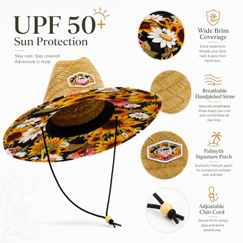 Image of Palmyth Straw Hat for Men & Women Sun Hats, Beach Hat, Fishing Hat Wide Brim UPF 50+ Sun Protection