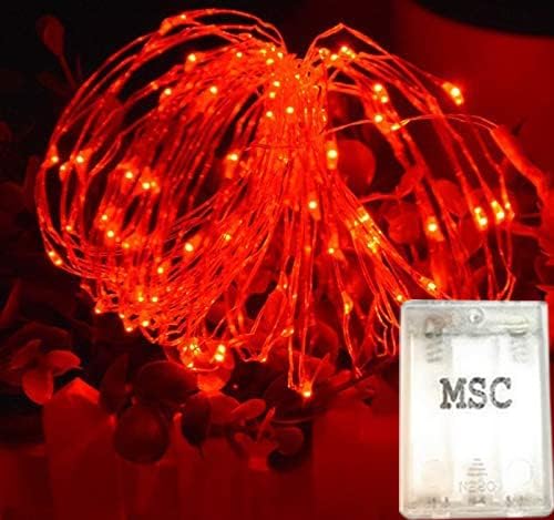 MSC - 16.5 ft / 5m -50 Led's Batt Powered LED 5m Red Coloured String Fairy Lights On Copper Cable with Light Effects, Ideal for Christmas, Xmas, Party,Wedding,Decoration Red-Batt-5m