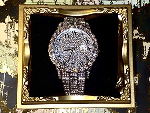 Men's Wrist Watch Band Luxury Cz Diamond Iced Bracelet Watch Arabic Numeric Round Dial Watch For Men Women Hip Hop Rapper Choice, Men Watch, Mens Jewelry, Iced Watch Custom Fit, Bust Down Watch #TOP4