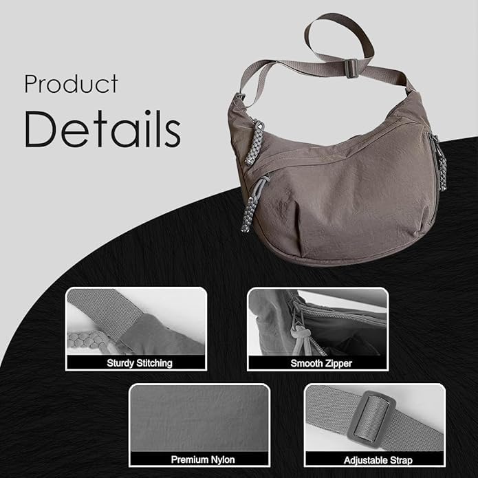 Image of Stvin Crossbody Travel Sling Bags for Women and Men, Crescent Shoulder Purse Bag with Zipper & Adjustable Strap, Half - Moon Shaped Waist Bag, Unisex Chest Bag - Nylon Fabric