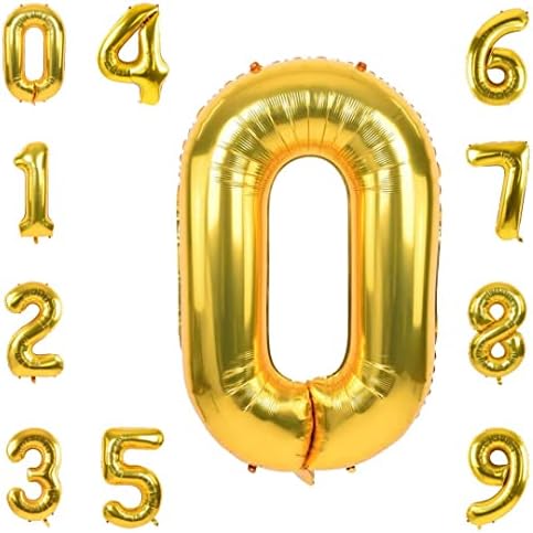 Gold 0 Balloons,40 Inch Numbers 0-9 Foil Balloons Birthday Party Decorations,Anniversary