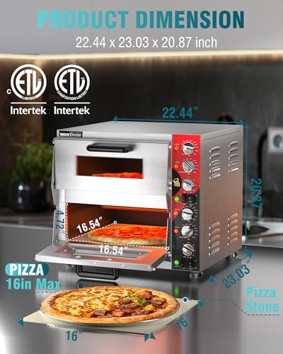 Image of WantJoin ETL Listed Commercial Indoor Pizza Oven 16 Inch Countertop Double Decker Electric Pizza Ovens with Pizza Stone, 60-Min Ring Timer, For Restaurant, 3200W,Sliver