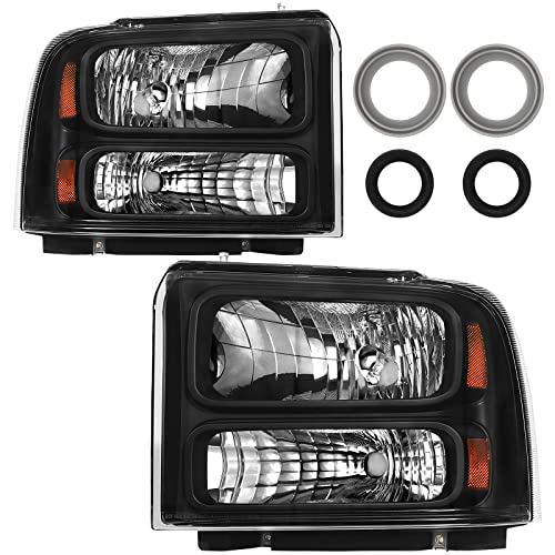 Bincmay Headlight Assembly Compatible With 2005-2007 Ford F250 F350 F450 F550 Super Duty/2005 Ford Excursion (Black Housing Amber Reflector) #TOP6