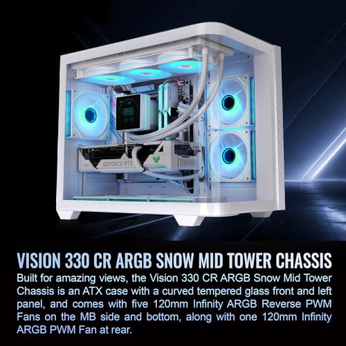 Image of Thermaltake Vision 330 CR ARGB; Mid Tower; Curved Hinged TG panel; 6x120mm Infinity ARGB PWM Fans Included; 360mm Radiator Support; 420mm GPU Clearance; Hidden Connector Support;Snow; CA-11V-00M6WN-00