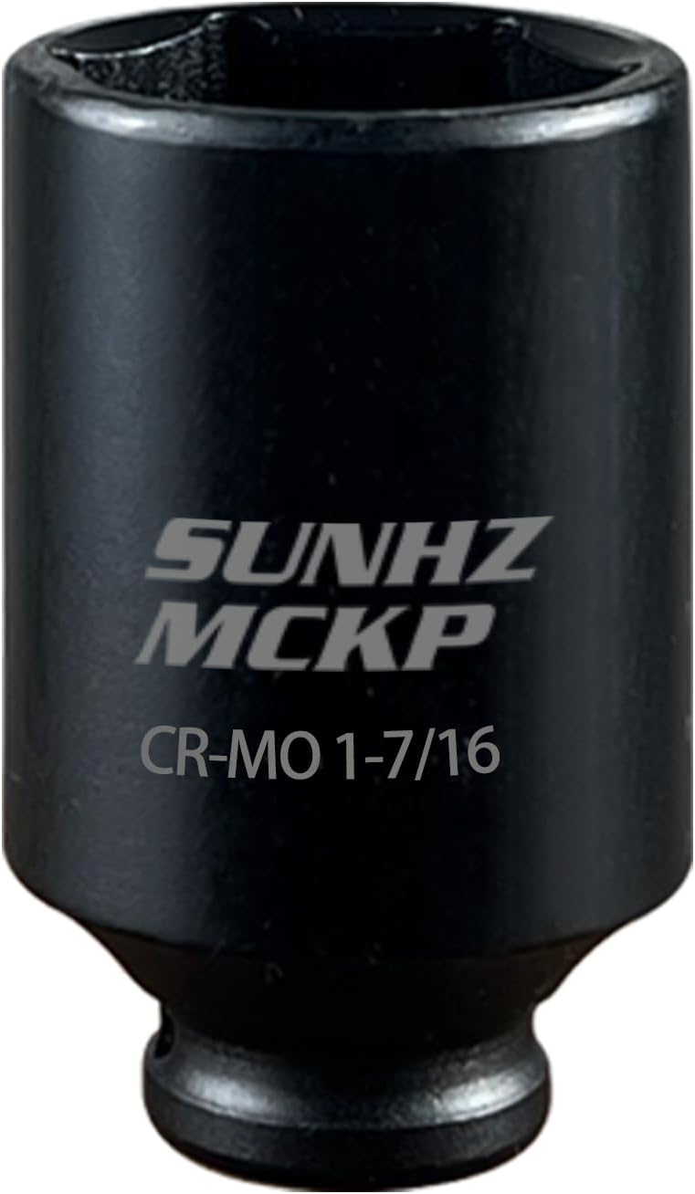 SUNHZMCKP 1/2 Impact Socket, SAE 1-7/16 In Deep 6 Point Socket, CR-MO, Axle Nut Impact Grade Socket for Easy Removal (1-7/16 Socket) 1-7/16 inch Sae