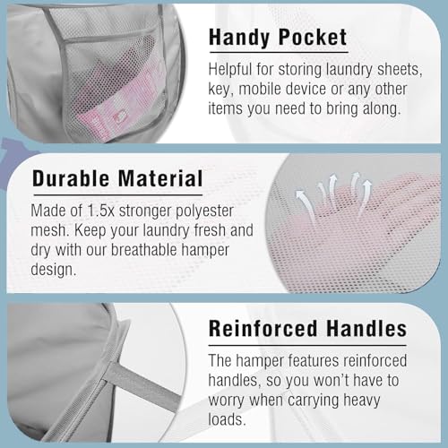 3er Set Pop-up Wäschekorb Faltbar, Laundry Baskets mit Henkel, Klappbarer Wäschesammler aus Mesh, für Badezimmer, Schlafzimmer, Waschküche, Kinderzimmer & Reisen