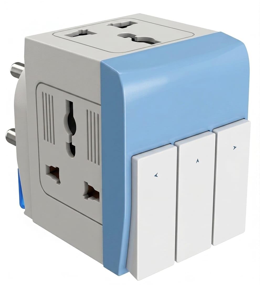 3 Pin Multi Plug Socket-Worldwide Universal Travel Adapter with USB Ports & Type-C PD Individual Switch Safety Shutter LED Indicator-3 Way Plug Socket (5A-250V) Type D Plug for Home Office-image-20