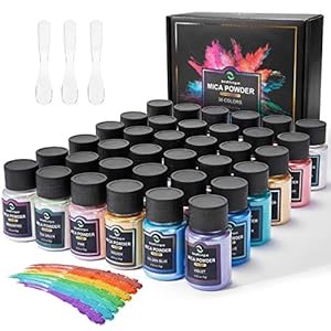 Mica Powder for Epoxy Resin, 36 Colors, 0.35 oz(10g) Bottles Mica Glitter Powder, Mica Pigment Powder for Lip Gloss, Soap Making, Bath Bomb, Art Crafts, Resin Dye, Nails