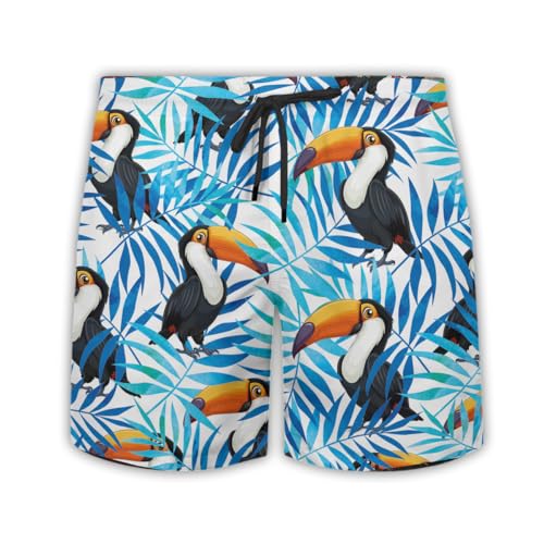 Toucan Bird Mens Swim Trunks - Tropical Bird Hawaiian Mens Swim Short Beach Shorts TU-SH-50