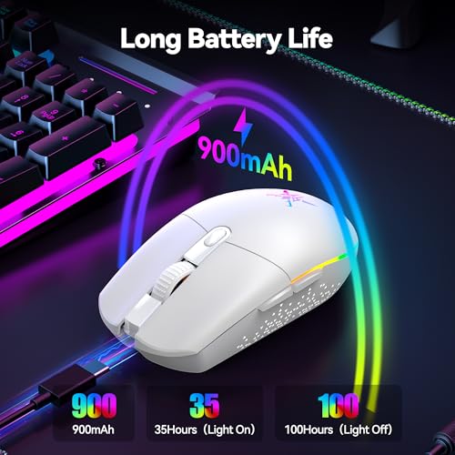 Image of TECKNET Wireless Gaming Mouse - 8000 DPI, RGB Backlit, 6 Programmable Buttons, 100Hrs Battery Life, Dual Mode [2.4G & USB-C] for Laptop,PC,Mac - White